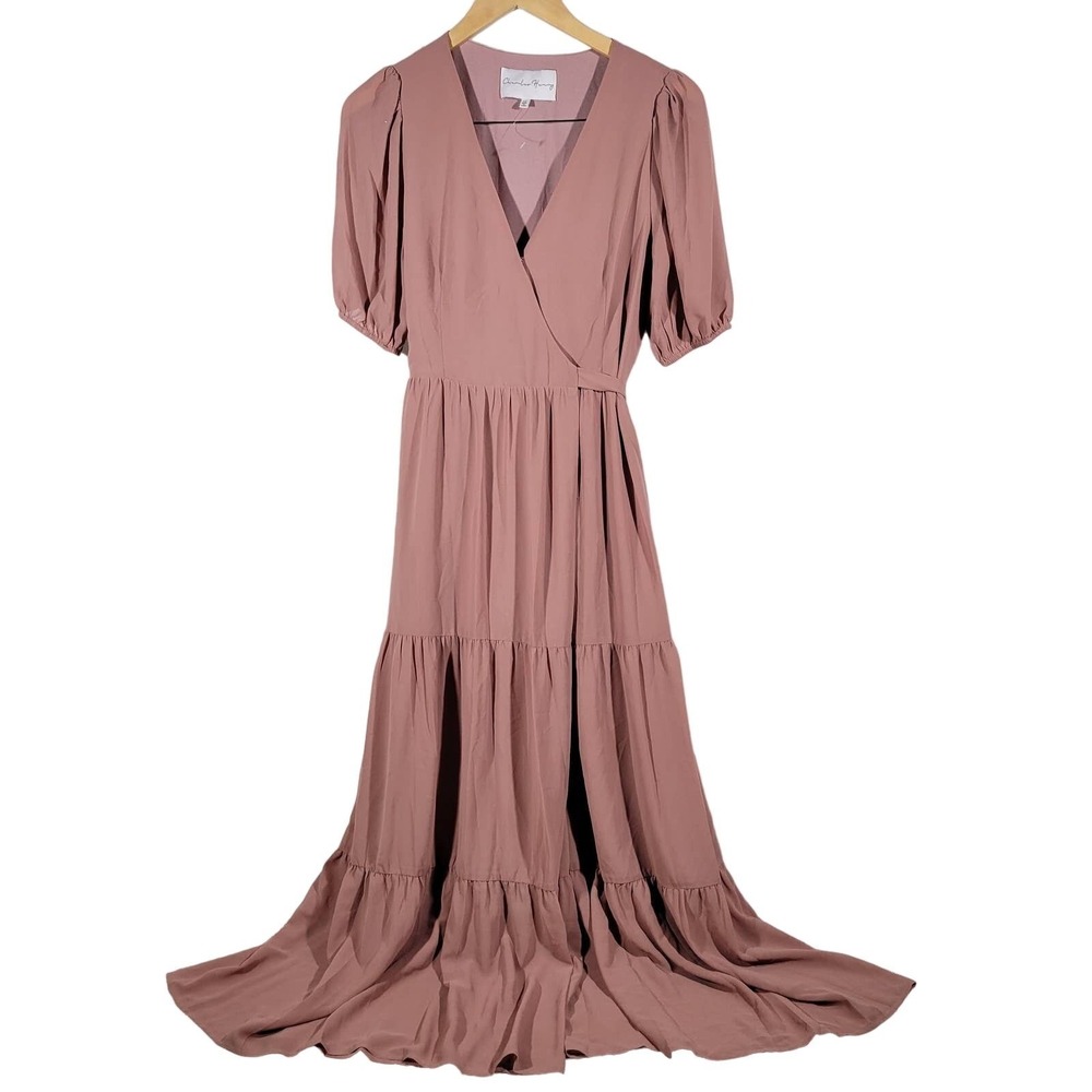Charles Henry Pink Mauve Tiered Wrap Maxi Dress Short Sleeve Boho XS
